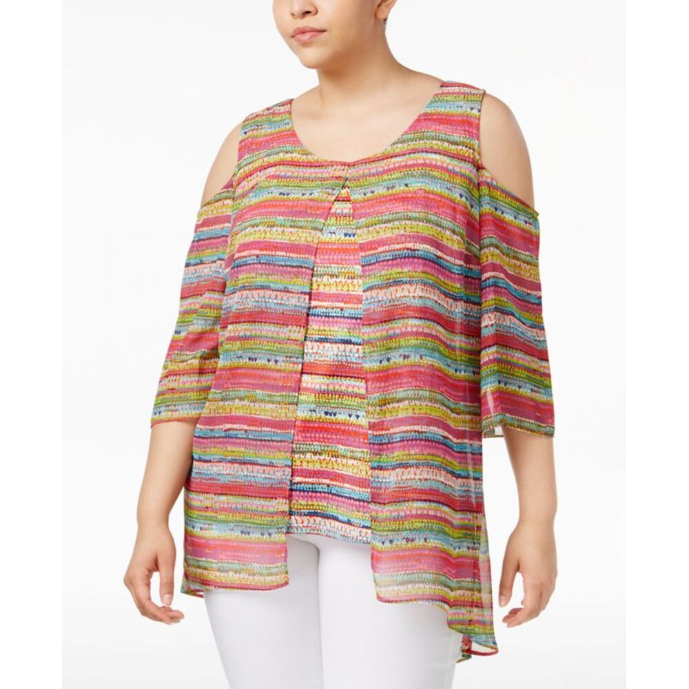 NY Collection Plus Size Cold Shoulder Printed Tunic
